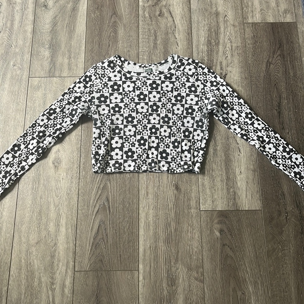 Trendy Y2K Checkerboard Floral Crop Top